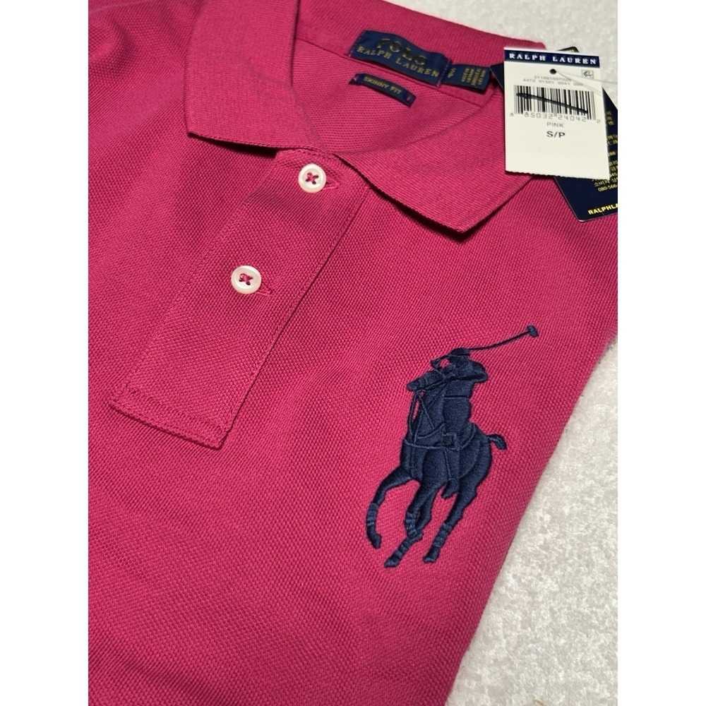 NWT Polo Ralph Lauren Skinny Fit Women's Large Pony Polo T-Shirt Pink Size S/P